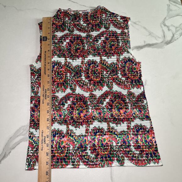 EK Designs Sleeveless Blouse Top Pleated Crepe Stretch Colorful Womens Size XL - Picture 5 of 8